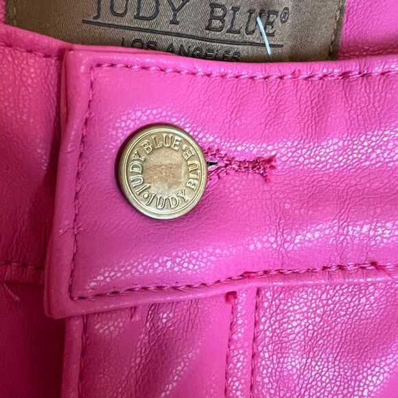 JUDY BLUE Tummy Control Faux Leather Pants Hot Pink Size 18W Straight NWT New - Picture 4 of 12